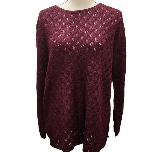 Norton McNaughton Sweaters - Norton McNaughton Women's Berry Color Open Knit Eyelet Pullover Sweater Medium N